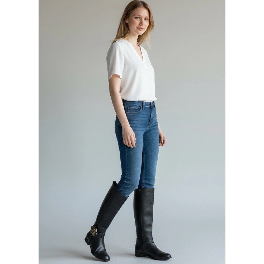 Tory Burch Womens‎ Leather Amanda Tall Riding Boots Size 7  Black Equestrian